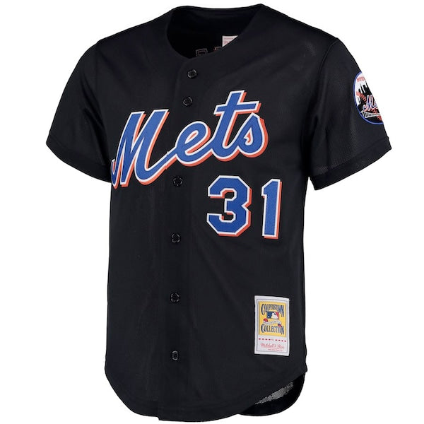 Mike Piazza New York Mets Big & Tall Cooperstown Collection Mesh Button-Up Jersey- Black