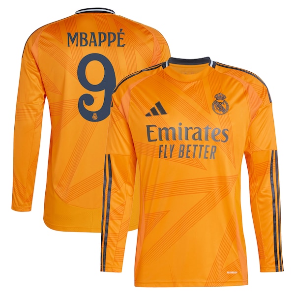 Kylian Mbappé Los Merengues adidas 2024/25 Away Replica Long Sleeve Player Jersey - Orange