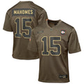 Patrick Mahomes Kansas City Chiefs Nike Youth 2025 Salute to Service Game Jersey - Olive
