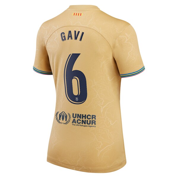 Gavi Barcelona Nike Women's 2022/23 Away Breathe Stadium Replica Player Jersey - Gold