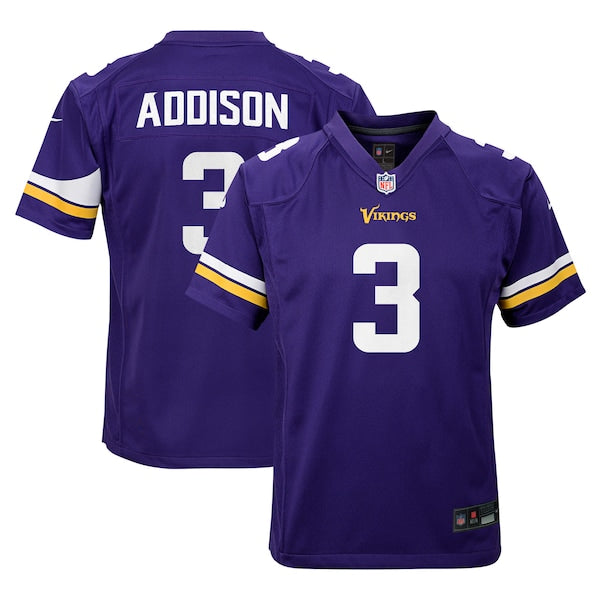 Jordan Addison Minnesota Vikings Nike Youth Team Player Game Jersey - Purple