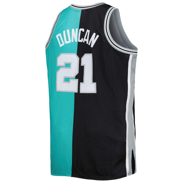 Tim Duncan San Antonio Spurs Big & Tall Hardwood Classics 1998/99 Split Swingman Jersey - Black/Teal
