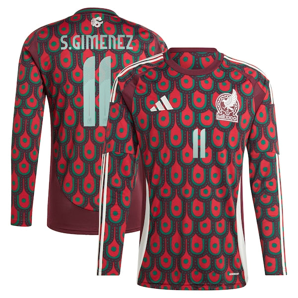 Santiago Giménez Mexico National Team adidas 2024 Home Replica Player Long Sleeve Jersey - Burgundy