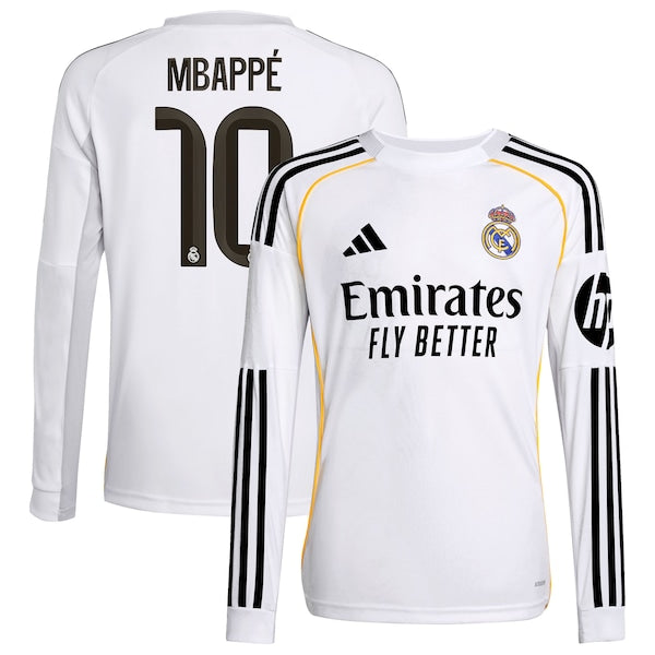 Kylian Mbappé Los Merengues adidas Youth 2025/26 Home Replica Long Sleeve Player Jersey - White
