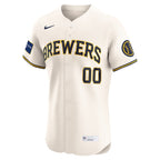 Milwaukee Brewers Nike Home Elite Sponsor Patch Custom Jersey - Cream