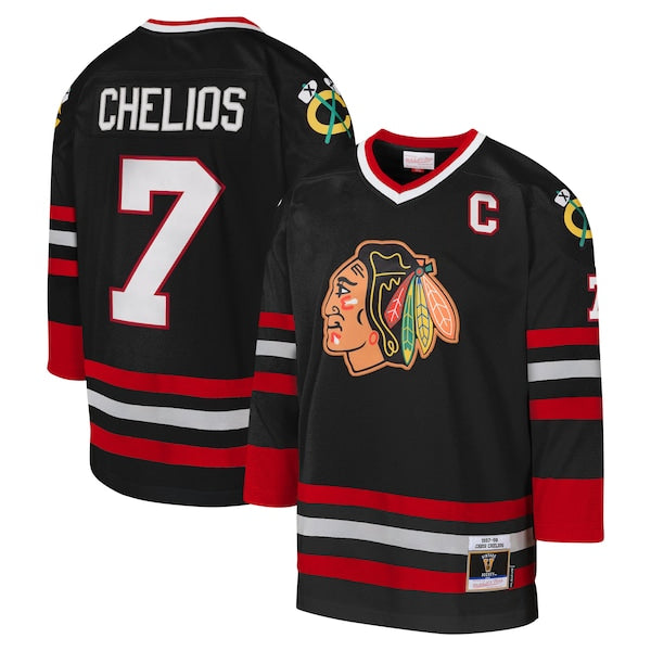 Chris Chelios Chicago Blackhawks Youth 1997-98 Blue Line Captain Patch Player Jersey - Black