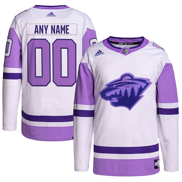 Minnesota Wild adidas Hockey Fights Cancer Primegreen Authentic Custom Jersey - White/Purple