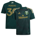 Santiago Moreno Portland Timbers adidas Youth 2025 Forever Green & Gold Replica Player Jersey - Green
