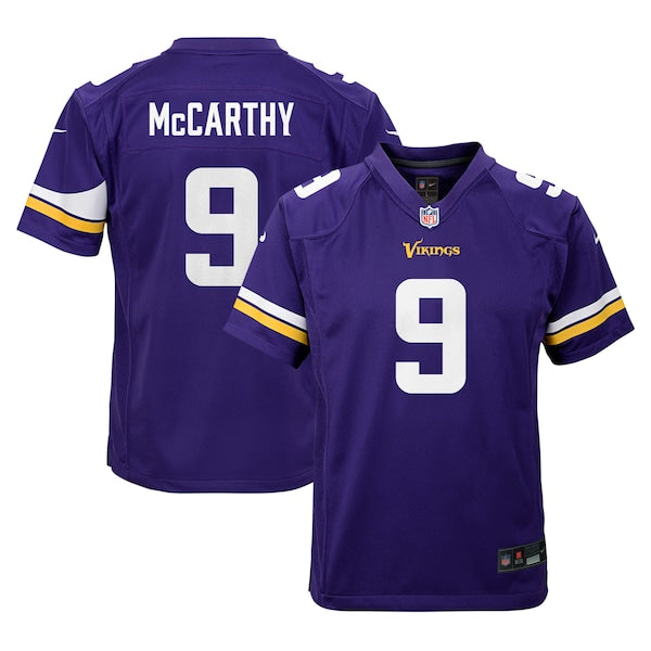 J.J. McCarthy Minnesota Vikings Nike Youth Team Player Game Jersey - Purple/White