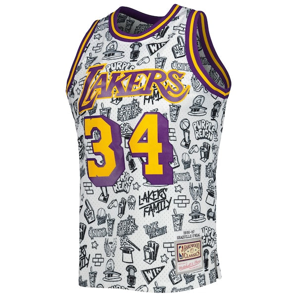 Shaquille O'Neal Los Angeles Lakers 1996/97 Hardwood Classics Doodle Swingman Jersey - White