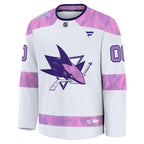 San Jose Sharks  2024 Hockey Fights Cancer Custom Practice Jersey - White