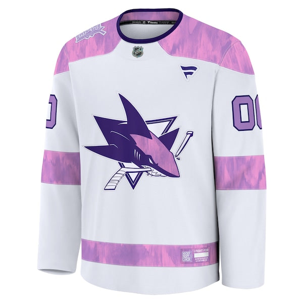 San Jose Sharks  2024 Hockey Fights Cancer Custom Practice Jersey - White