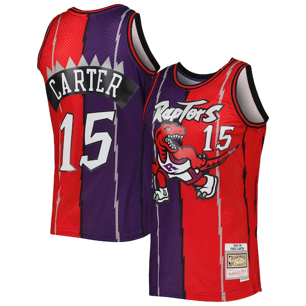 Vince Carter Toronto Raptors Hardwood Classics 1998/99 Split Swingman Jersey - Purple/Red