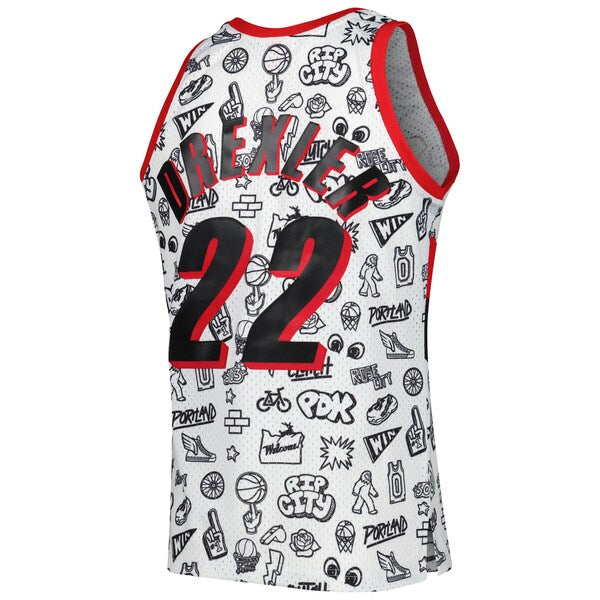 Clyde Drexler Portland Trail Blazers 1991-92 Hardwood Classics Doodle Swingman Jersey - White