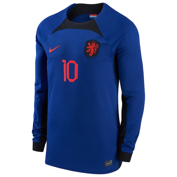 Memphis Depay Netherlands National Team Nike 2022/23 Away Breathe Stadium Replica Player Long Sleeve Jersey - Blue