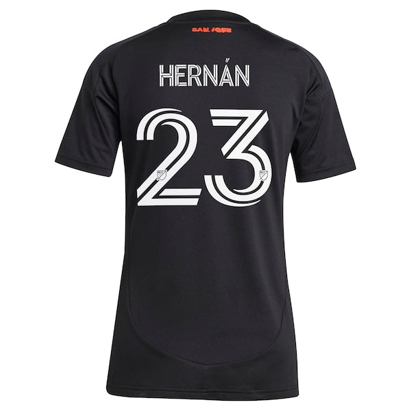 Hernán López San Jose Earthquakes adidas Women's 2025 Headliner Replica Player Jersey - Black