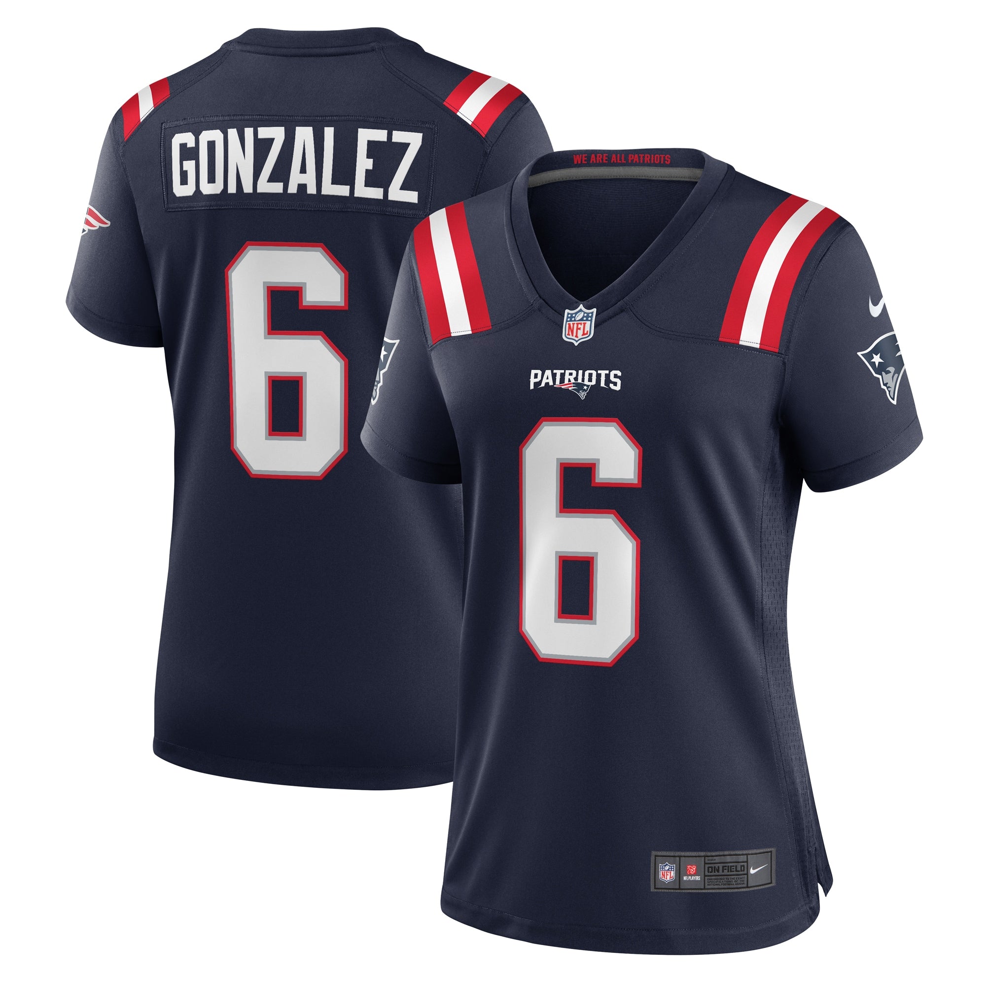 Christian Gonzalez New England Patriots Nike Women's Alternate Team Game Jersey - Red/Navy/White