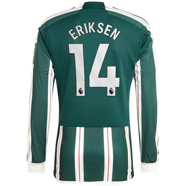 Christian Eriksen Manchester United adidas 2023/24 Away Long Sleeve Replica Player Jersey - Green/Red