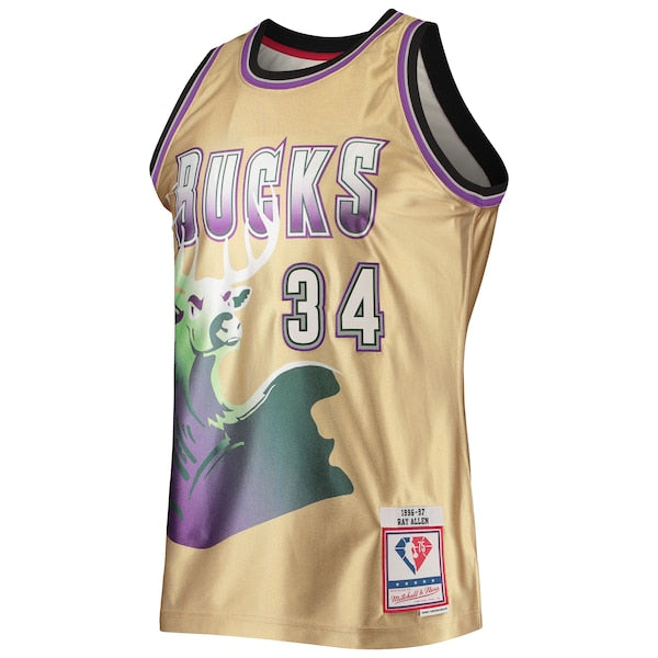 Ray Allen Milwaukee Bucks 75th Anniversary 1996/97 Hardwood Classics Swingman Jersey - Gold