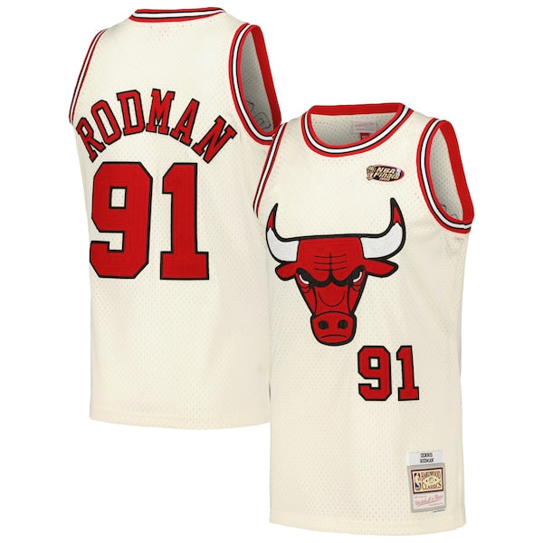 Dennis Rodman Chicago Bulls  Chainstitch Swingman Jersey - Cream