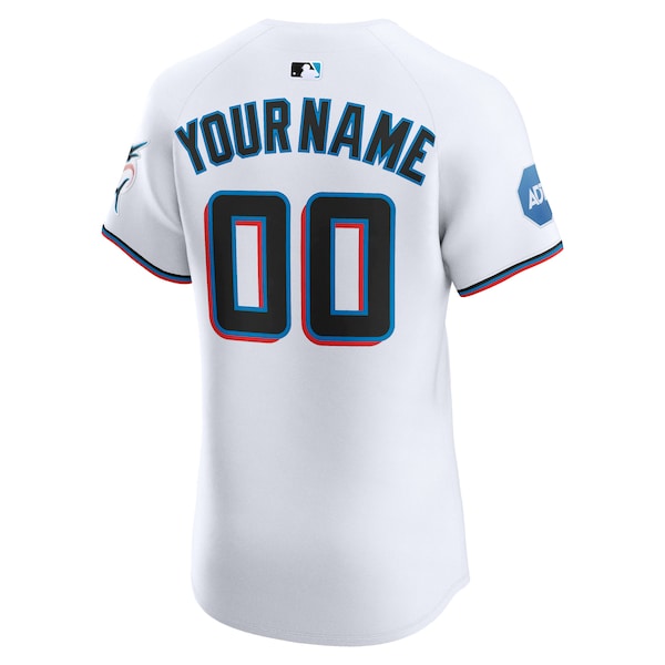 Miami Marlins Nike Home Elite Sponsor Patch Custom Jersey - White