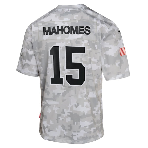 Patrick Mahomes Kansas City Chiefs Nike Youth 2024 Salute to Service Game Jersey - Arctic Camo