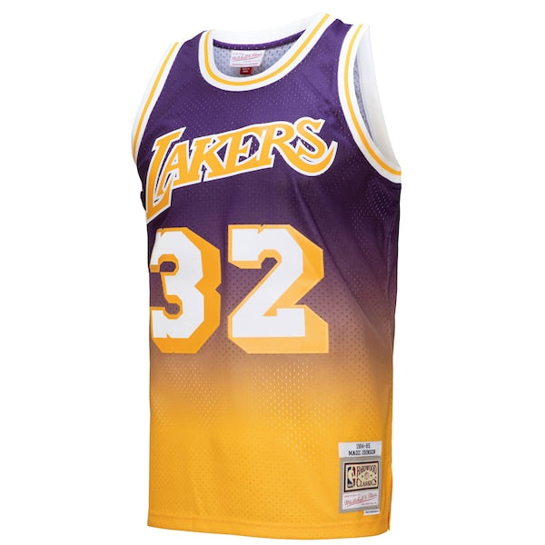Magic Johnson Los Angeles Lakers 1984/85 Hardwood Classics Fadeaway Swingman Player Jersey - Gold/Purple