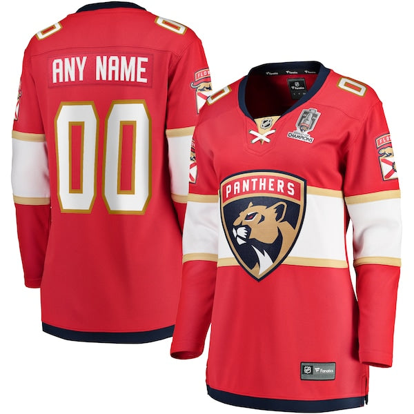 Florida Panthers  Women's Home 2024 Stanley Cup Champions Breakaway Custom Jersey – Red