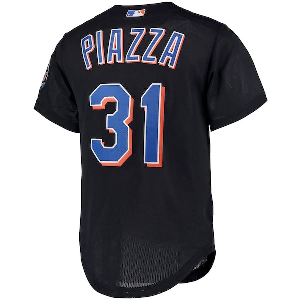 Mike Piazza New York Mets Big & Tall Cooperstown Collection Mesh Button-Up Jersey- Black