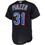 Mike Piazza New York Mets Big & Tall Cooperstown Collection Mesh Button-Up Jersey- Black