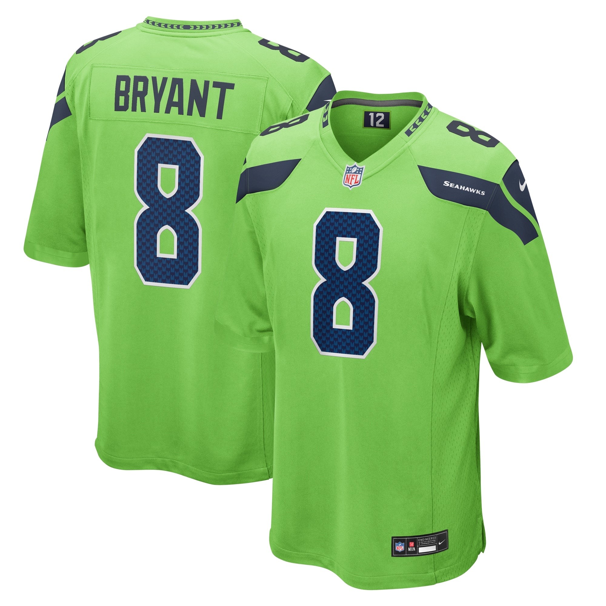 Coby Bryant Seattle Seahawks Nike Game Player Jersey - College Navy/Neon Green