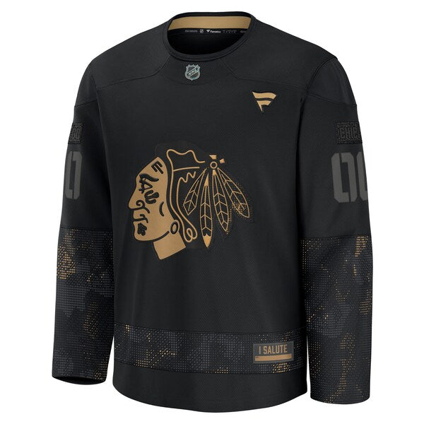 Chicago Blackhawks  2024 Military Appreciation Personalized Long Sleeve Practice Jersey - Black