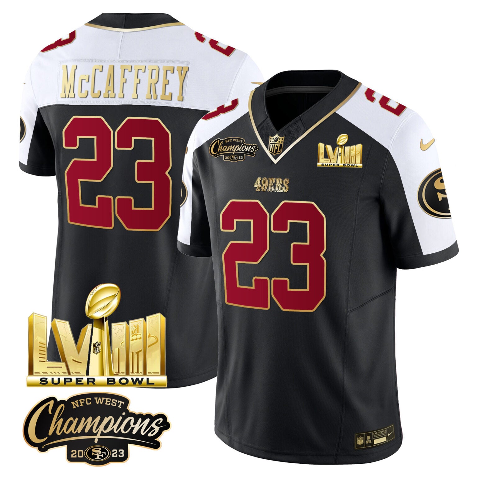 Christian McCaffrey San Francisco 49ers Nike NFC West Champions & Super Bowl LVIII Gold Patch Vapor Limited Jersey - Black