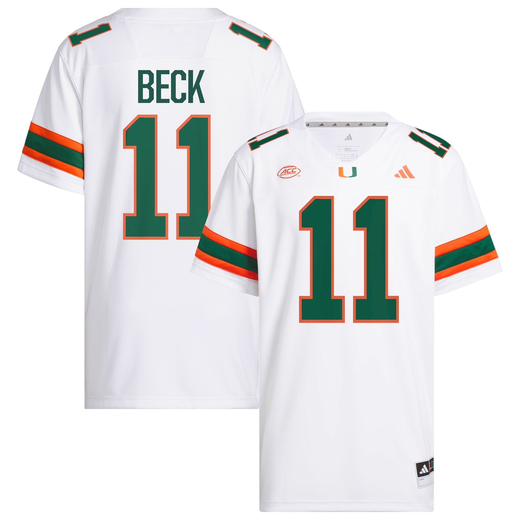 Men's adidas Carson Beck Miami Hurricanes Alternate NIL Football Player Jersey - Green/White