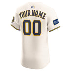 Milwaukee Brewers Nike Home Elite Sponsor Patch Custom Jersey - Cream