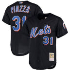 Mike Piazza New York Mets Big & Tall Cooperstown Collection Mesh Button-Up Jersey- Black