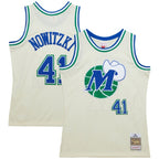 Dirk Nowitzki Dallas Mavericks Chainstitch Swingman Jersey - Cream