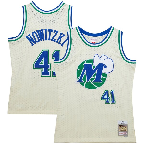 Dirk Nowitzki Dallas Mavericks Chainstitch Swingman Jersey - Cream