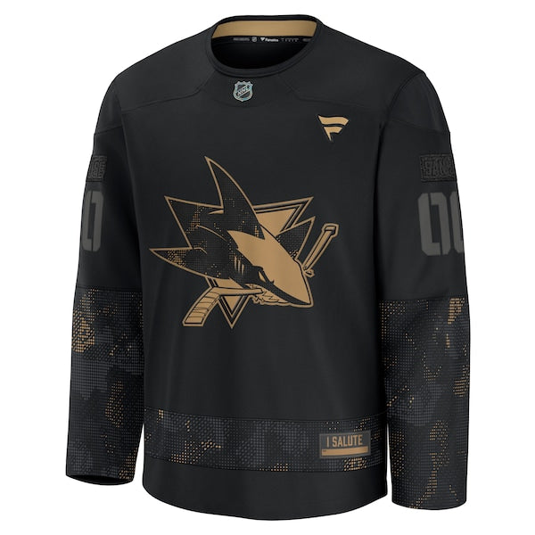 San Jose Sharks  2024 Military Appreciation Personalized Long Sleeve Practice Jersey - Black