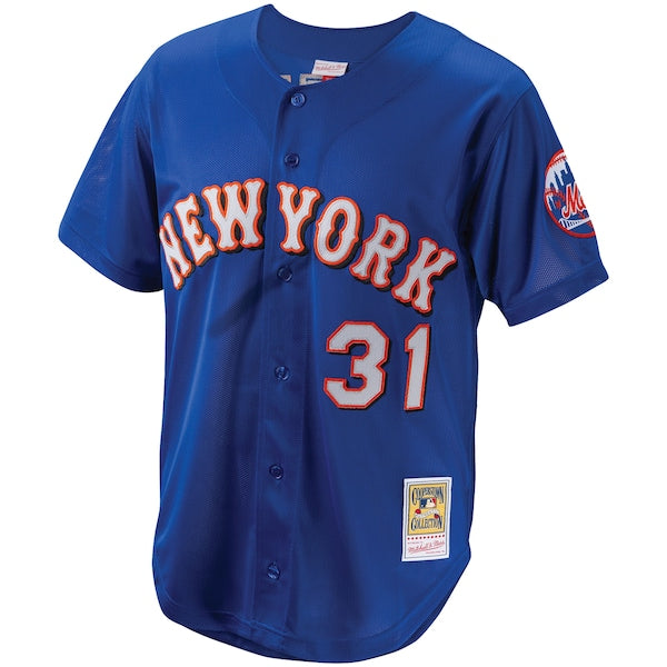Mike Piazza New York Mets Cooperstown Collection Mesh Batting Practice Button-Up Jersey - Royal/Black/Orange