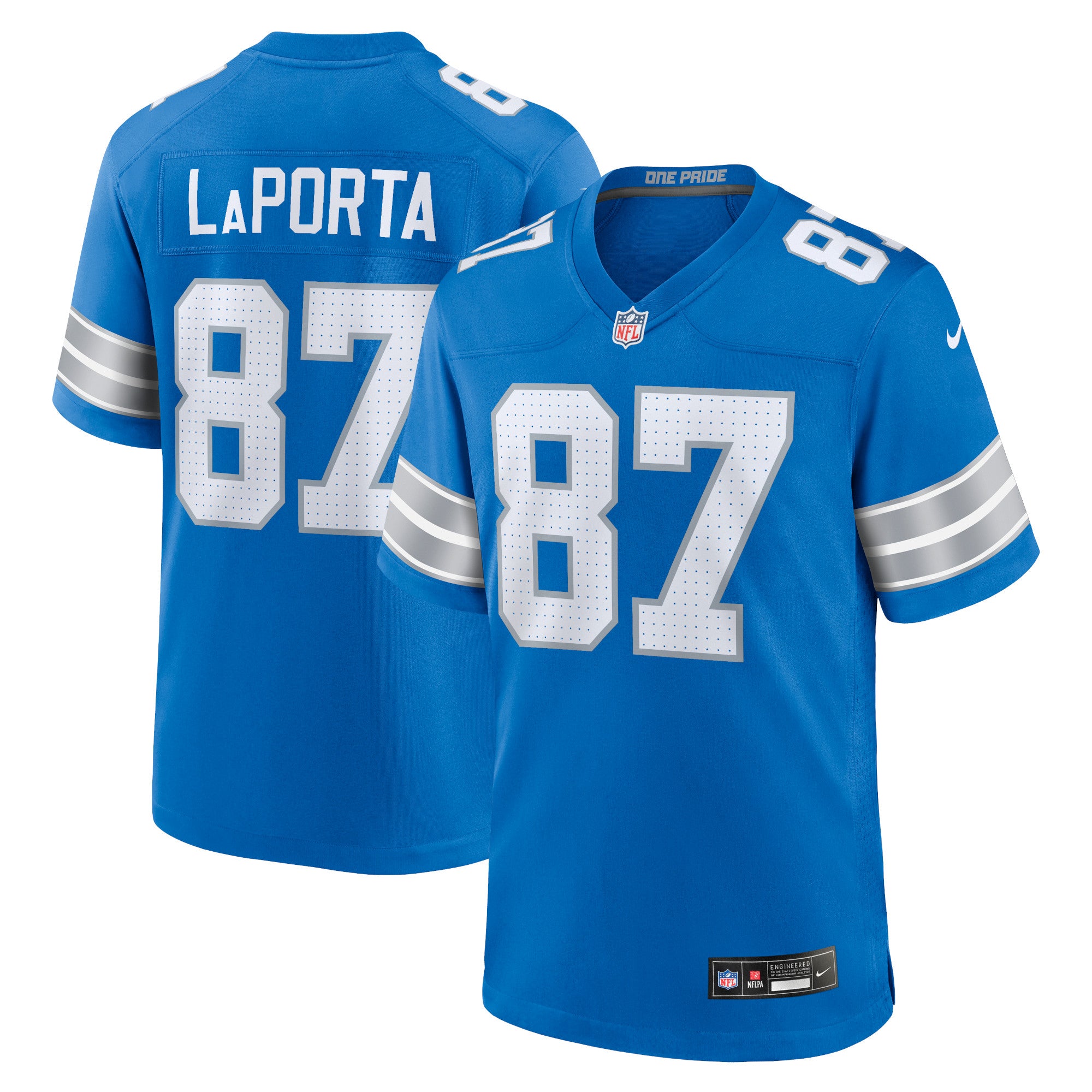 Sam LaPorta Detroit Lions Nike White Game Jersey -  White/Black/Blue