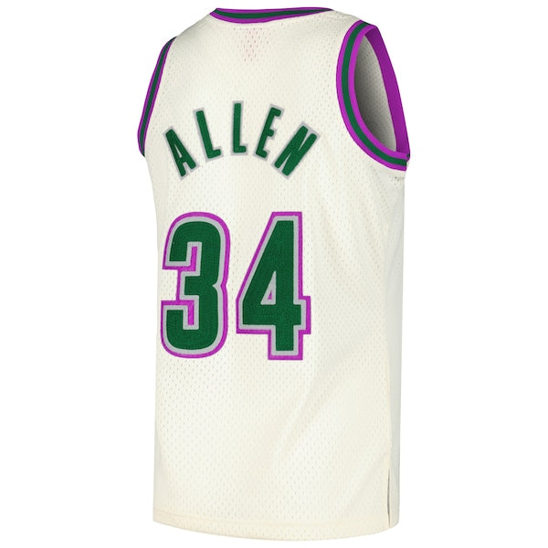 Ray Allen Milwaukee Bucks Chainstitch Swingman Jersey - Cream