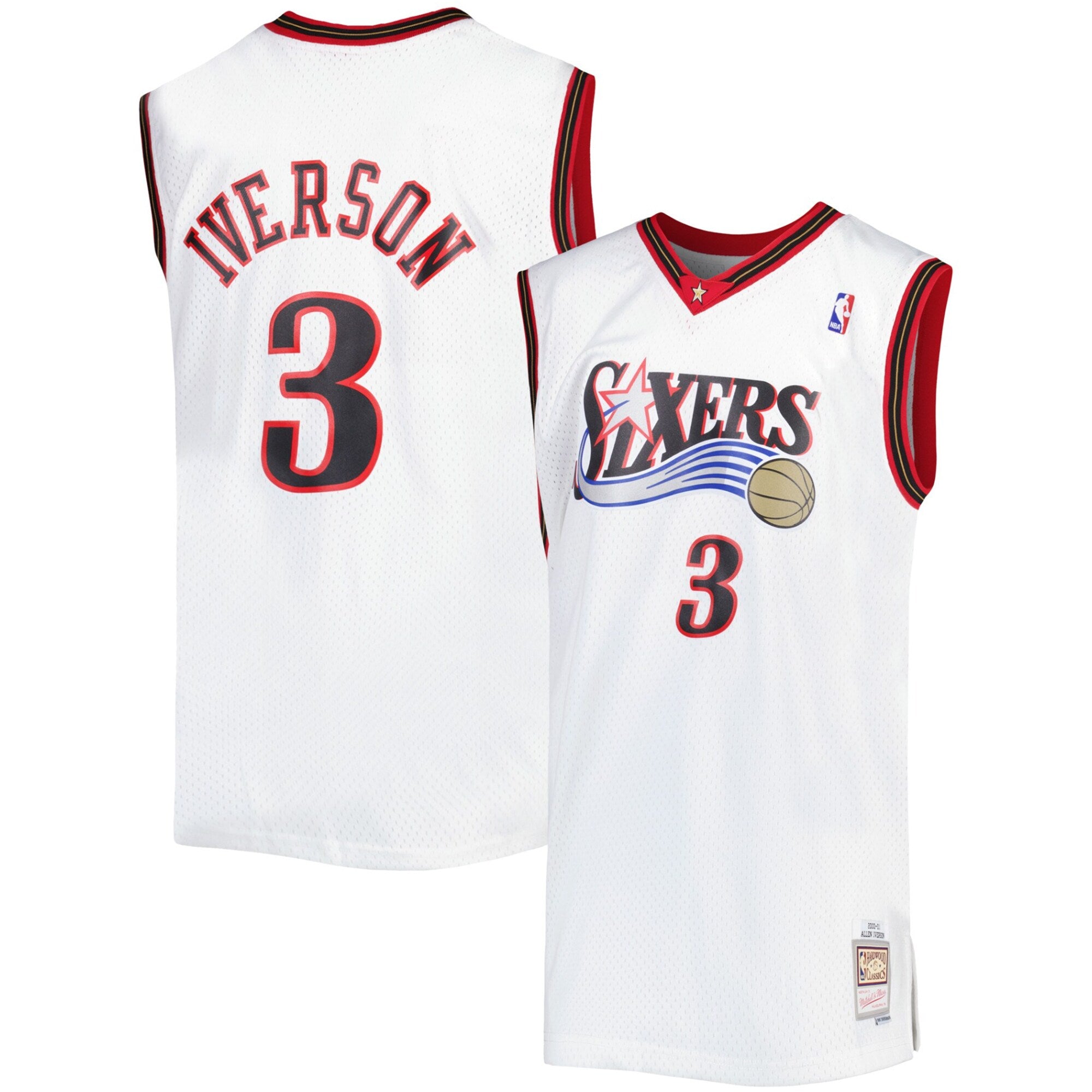 Allen Iverson Philadelphia 76ers 2000/01 Big & Tall Hardwood Classics Swingman Jersey - Black/Red/Royal/White