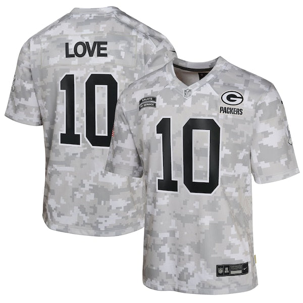 Jordan Love Green Bay Packers Nike Youth 2024 Salute to Service Game Jersey - Arctic Camo