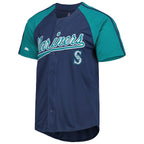 Seattle Mariners Stitches Button-Down Raglan Fashion Jersey - Navy