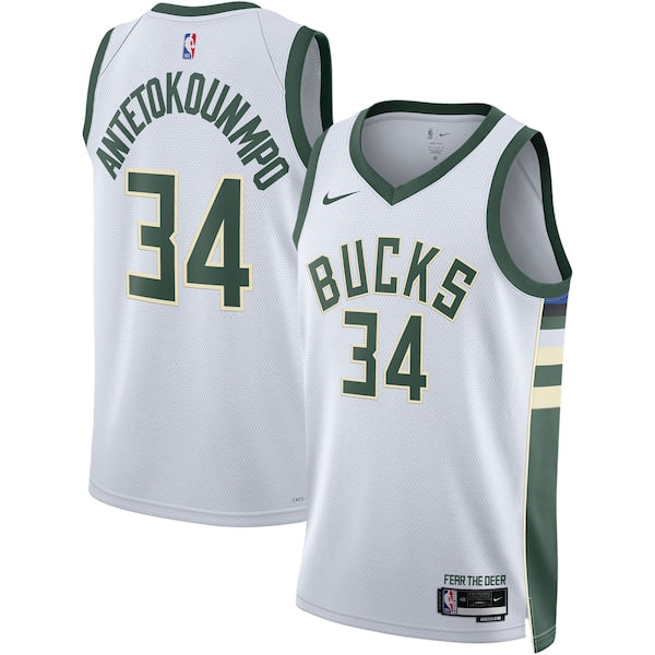 Giannis Antetokounmpo Milwaukee Bucks Nike Unisex Swingman Jersey - Association Edition - White/Hunter Green