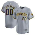 Milwaukee Brewers Nike Away Limited Custom Jersey - Gray