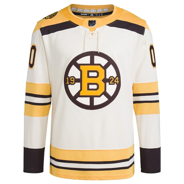 Boston Bruins adidas   100th Anniversary Primegreen Authentic Custom Jersey - Cream