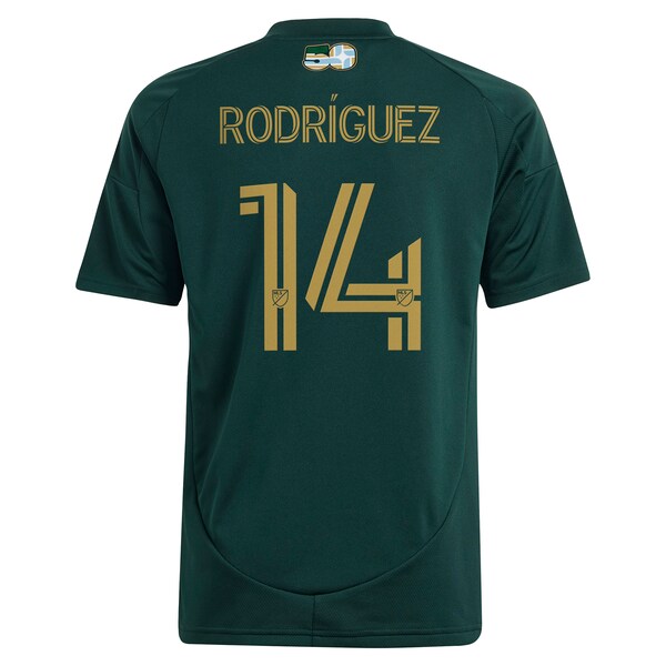 Jonathan Rodríguez Portland Timbers adidas Youth 2025 Forever Green & Gold Replica Player Jersey - Green