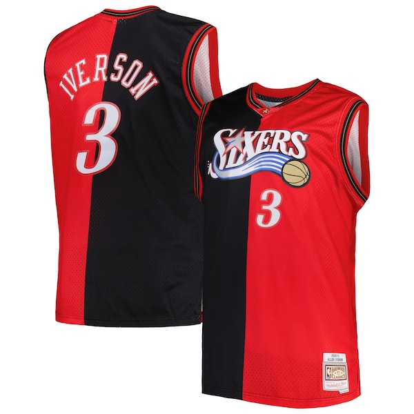 Allen Iverson Philadelphia 76ers Big & Tall Hardwood Classics 2000/01 Split Swingman Jersey - Black/Red